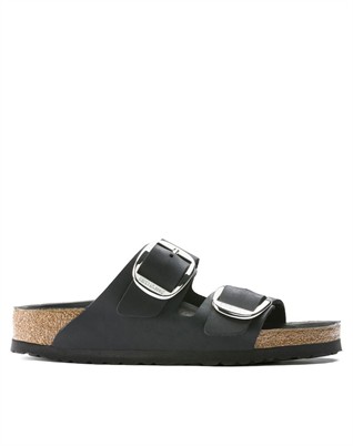 Arizona Big Buckle Oiled Leather Sandal - Black